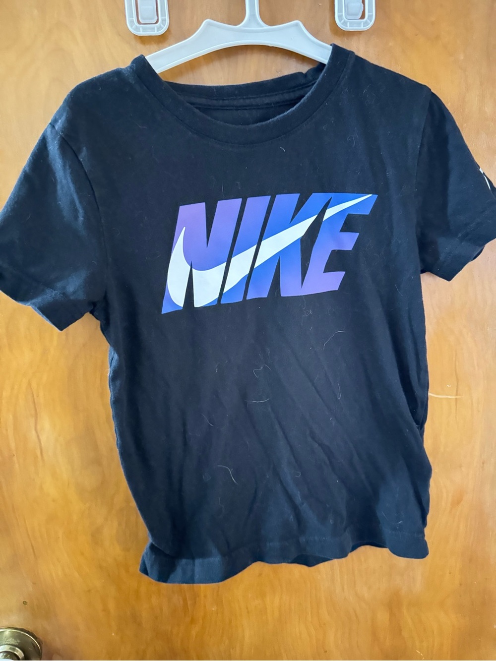 Nike Black Short-Sleeve Tee with Purple and Blue Gradient Logo